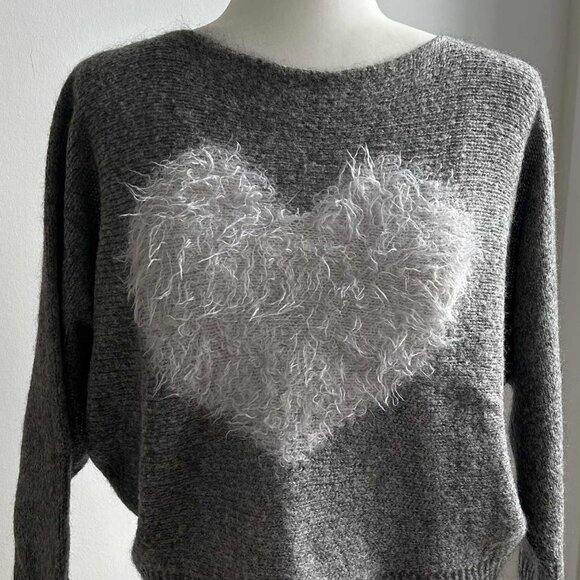 Rebelqueen by Liu Jo Dark Heather Grey Mohair-Blend Dolman Heart Sweater – EU M - Picture 3 of 12